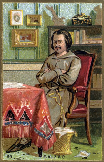 Honoré de Balzac (1799 - 1850) az irodájában. 19. századi kromolitográfia. alkotó: Unknown artist
