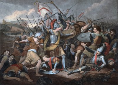 Százéves háború: „” Az Agincourt-i csata 1415.10.25-én” – Metszet alkotó: Unknown artist