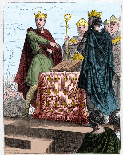 Százéves háború: Bretignyt kezeli 1360. május 8-án Bretigny kastélyában (Chartres közelében), III. Edward angol király és Károly, II. János francia király fia meghatalmazottai között. alkotó: Unknown artist