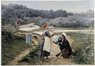 Vadász és lány a szökőkútnál (Oroszország) - fotózás, 19. század vége alkotó: Unknown artist