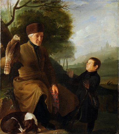 Vadász sólyom. Platon Alekszandrovics Zubov herceg (1767-1822) és Ivan Andrejevics Jakubovszkij (1770-1864), Anonymous portréja. Olaj, vászon, 1810-es évek vége, Állami Építészeti, Történeti és Művészeti Múzeum, Vladimir alkotó: Unknown artist
