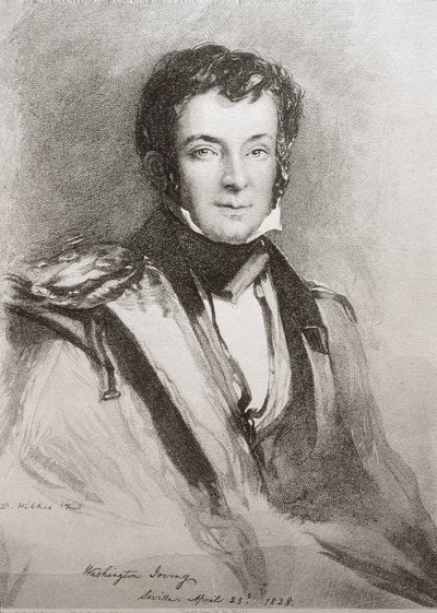 IRVING, Washington (1783-1859). Amerikai író és történész. Sevillában készült portré (1828). Litográfia. alkotó: Unknown artist