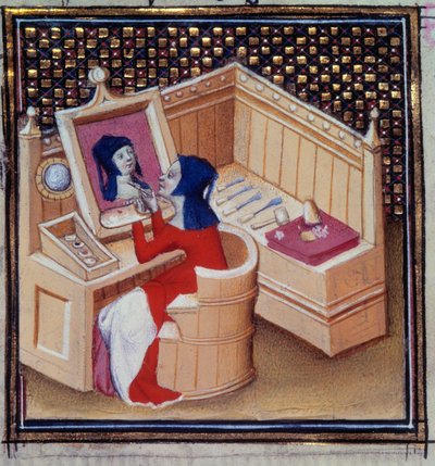 Iaia (Marcia de Cyzicus), római festő, saját miniatűr portréját festi Giovanni Boccacio (Boccace) (1313-1373) „De mulieribus claris”” (Des clair et nobles femmes)” című művéből. alkotó: Unknown artist