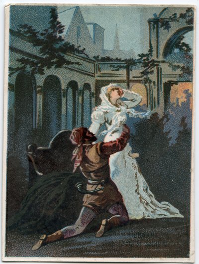 Giuseppe Verdi (1813 - 1901) olasz zeneszerző „” Ernani” című művének illusztrációja, az opera 2. felvonása, IV. jelenet, 1844-ben, Victor Hugo „” Hernani”” tragédiája után. A 19. század végének kromolitográfiája. alkotó: Unknown artist
