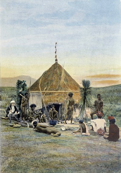 Illusztráció egy távirati táborról Uarai közelében, Új-Kaledóniában. alkotó: Unknown artist
