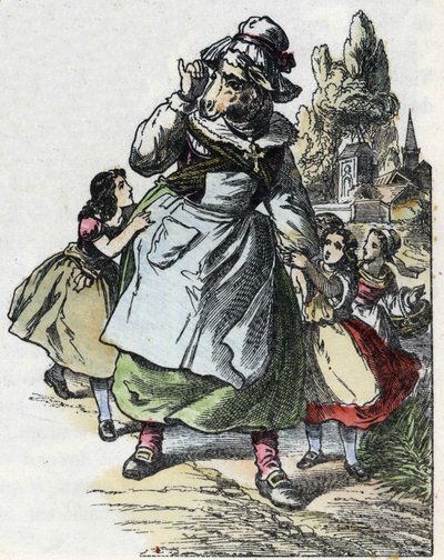 Illusztráció a „Jó anya bárány” című meséhez. A „” Mesék otthonról a kicsiknek” c. századi névtelen metszet. alkotó: Unknown artist