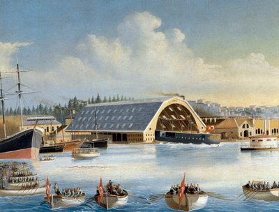 Hajóavatás a Taskizaki hajógyárban 1880-ban Részlet. Festés. Isztambul, Haditengerészeti Múzeum alkotó: Unknown artist