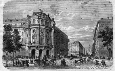 Az új Theater du Vaudeville felavatása Párizsban, a Boulevard des Capucines és a Chaussee d