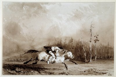 Amerika indiánja: "" Egy ló vágtat egy embert megkötözve"" Névtelen rajz. 19. századi La Rochelle, Musee du Nouveau Monde alkotó: Unknown artist