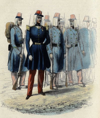 A francia hadsereg gyalogsága 1830-ban Algériában, tisztek, altisztek és katonák, Leon Galibert „” L