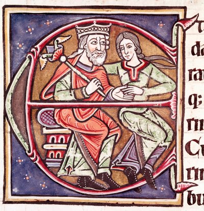Kezdő E betű Dáviddal és Betsabéval (miniatűr alkotó: Unknown artist