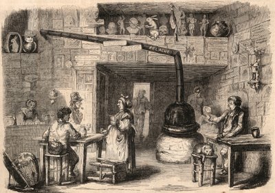 A le Lapin Blanc (Rabbit-Blanc) kabaré belsejében, a párizsi rue aux feves lebontása előtt. A monarchia első idejéből származó kocsma. Metszet In „” Le Monde illustrious”” 1862-ből. Magángyűjtemény. alkotó: Unknown artist
