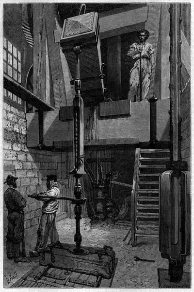 Fúró felszerelése szénlelőhely felderítésére. Metszet a „Le journal de la jeunesse”-be alkotó: Unknown artist