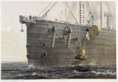 Tenger alatti kábel telepítése 1858-ban (mérföldkőnek számító bója) - W. H. Russel „The Atlantic Telegraph” című művében, 1860 körül alkotó: Unknown artist