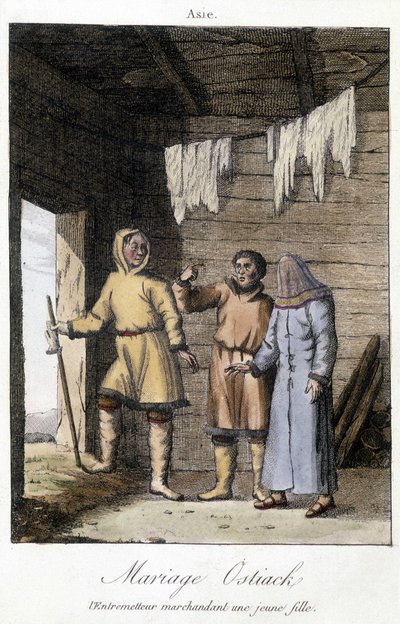 Közvetítő alkudozással egy fiatal lánnyal esküvőre Ostiak (hanti vagy khante) (a paleozibériai vadásztörzs az Ob-völgy középső részének erdőterületén telepedett le). alkotó: Unknown artist