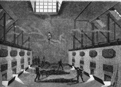 Egy gázgyár belső képe. Metszet 1860-1861. alkotó: Unknown artist