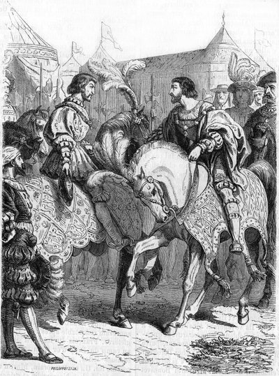Interjú Francois 1st és Henrik VIII. századi metszet. alkotó: Unknown artist