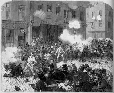 Írország 1872: Belfasti bajok, harc az orangisták és a katolikusok között. alkotó: Unknown artist