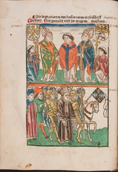 Jan Hus (1365-1415) livre au pouvoir seculier – Jan Hus átadta a világi hatalomnak (Illusztráció Richental illusztrált krónikájából), Anonymous. Akvarell és tinta papírra alkotó: Unknown artist