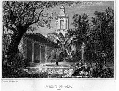 Jardin du dey Algírban, a Kasbah (kasbah) megerősített körzetében található, a francia hadsereg fővezérének fő rezidenciája 1830-ban – Leon Galibert „” L