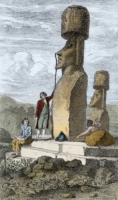 Jean-Francois Galaup, Comte de La Perouse angol navigátor és felfedező a Húsvét-szigeten ázsiai útja során alkotó: Unknown artist