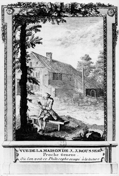 Jean Jacques Rousseau (1712-1778), franciául beszélő genfi író és filozófus; házából nézve (Genf közelében). alkotó: Unknown artist