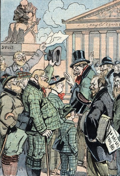 Jean Jaures egyesült szocialisták ellenzi a hároméves törvényt (katonai szolgálat) a németek képviseletében, 1914. június (A Jean Jaures által vezetett egyesült szocialistákat támogató németek ellenzi a hároméves törvényt, 1914. június) Karikatúra a "Le pe alkotó: Unknown Artist