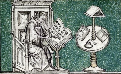 Jean de Meun komponálja a Rózsa romantikáját, 1380 körül (miniatűr) alkotó: Unknown artist