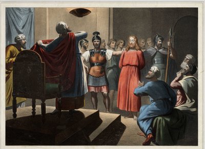 Jézus Kaife előtt. Névtelen metszet a 19. század közepéről. alkotó: Unknown artist