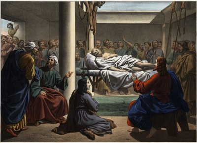 Jézus meggyógyítja a betesdai bénát. Névtelen metszet a 19. század közepéről. alkotó: Unknown artist