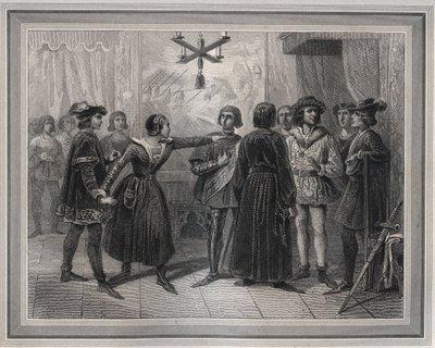Jeanne of Arc, Chinonba érkezett (1429), akit VII. Károly (1403-1461) ismer el, aki az udvaroncok tömegében volt - „Les Fastes Populaires, avagy a nép hősi cselekedeteinek története és hatása a tudományra, vésése, művészet, ipar és a alkotó: Unknown artist