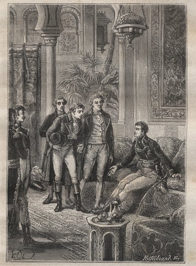 Frederic Conrad (Konrad) Hornemann (1772-1801) utazása Fezzanba (Líbia): Bonaparte üdvözli Hornemannt Kairóban (Egyiptom) – illusztráció a „18. századi nagy tengerészek” című filmből. alkotó: Unknown artist