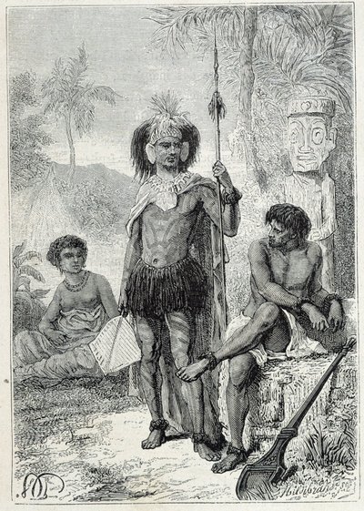 James Cook kapitány (1728-1779) utazása: a Marquesas-szigetek őslakosai – az illusztráció a „18. századi nagy tengerészek” c. alkotó: Unknown artist