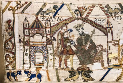 Hitvalló Edward király elküldi Haroldot Normandiába, Bayeux gobelin (gyapjú hímzés vászonra) alkotó: Unknown artist