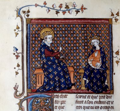IX. Lajos király (1214-1270) a király mesterét tanítja fiának, a leendő III. Fülöpnek Miniatűr egy 14. századi kéziratból. Chantilly, Conde Múzeum alkotó: Unknown artist