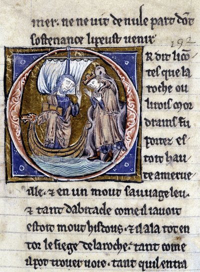 Modreius király. Kézirat: Szent Gréal meghódítása, 717 évvel urunk szenvedélye után. Bibliotheque Municipale de Rennes, ms. 255 (A Kerekasztal regénygyűjteménye); Párizs alkotó: Unknown artist