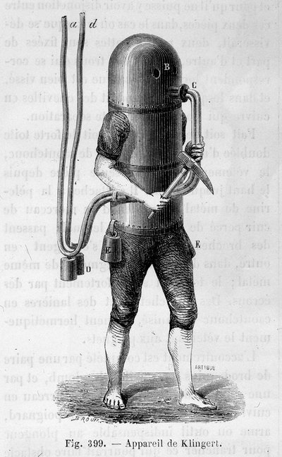 Klingert búvárkészülék – Louis Figuier „A tudomány csodái” c alkotó: Unknown artist