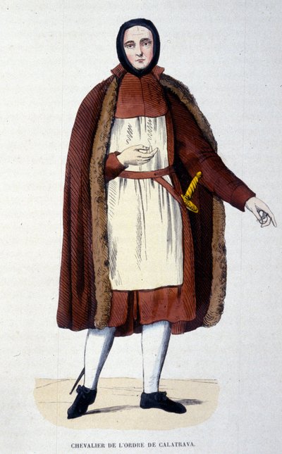 A Calatrava Lovagrend lovagja. Vallásos és lovagok egy csoportja védte Calatrava városát Spanyolországban a kasztíliaiak ellen 1145-ben és 1158-ban. A rendet 1523-ban a spanyol koronához csatolták, a király nagymestere volt. 19. sz. metszete alkotó: Unknown artist