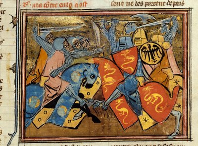 Lovagok harca. Miniatűr Robert de Boron (Borron) „" Histoire de Merlin" című könyvéből (kb. 1144-kb. 1170) alkotó: Unknown artist