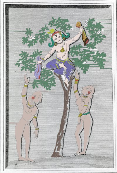 Krisna ellopja két gopi ruháját. L. M. Langlès: „Hindusztán ókori és modern emlékművei” Párizs alkotó: Unknown artist