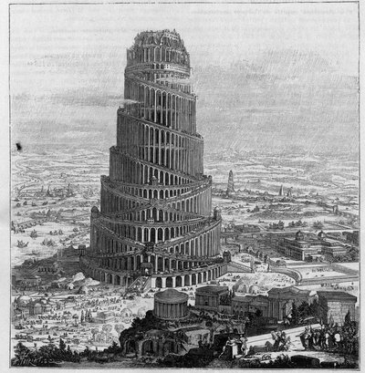 Bábel tornya, Pere Kircher nyomán – ("Turris Babel" kicsinyített metszete alkotó: Unknown artist