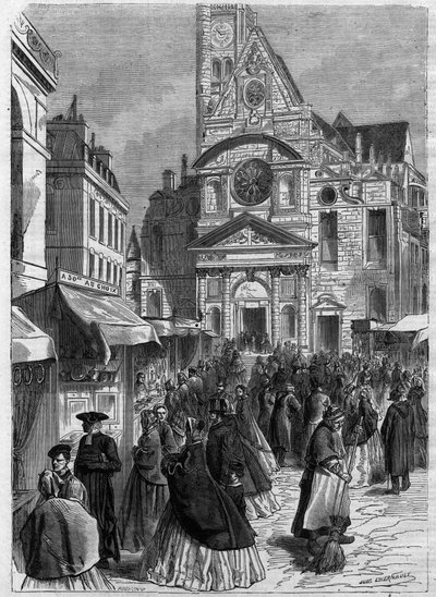 Saint Genevieve Novena a Saint Etienne du Mont-ban (Saint-Etienne-du-Mont) Párizsban – Metszet a „” Le Journal Illustrée”-ben” alkotó: Unknown artist