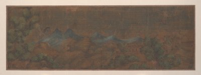 Tájkép festmény alakja erdei környezetben (albumlevél; szín selyemre) alkotó: Unknown Artist