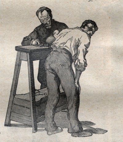 Bírói antropometria vagy bertillonnage, Alphonse Bertillon (1853-1914) módszere: a könyök mérése – Metszet a „La Science francaise”-ben” alkotó: Unknown artist