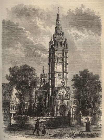 Hanyatló ógival művészet - Notre-dame de Roscoff en bretagne - metszet a 19. századi dinről alkotó: Unknown artist
