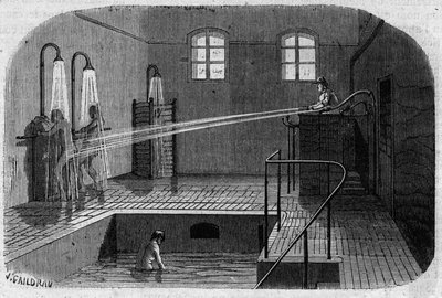 A Sainte Anne (Sainte-Anne) menedékház Párizsban: Hidroterápia – gravírozás a „Le Journal Illustre”-ben alkotó: Unknown artist