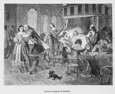 Mazarin utolsó pillanatai (1602 - 1661). Illusztráció: Henri Martin „Franciaország népszerű története” című könyvében. alkotó: Unknown artist