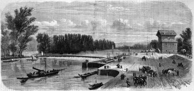 A Suresnes-gát – metszet a „Le Journal Illustrie”-be alkotó: Unknown artist