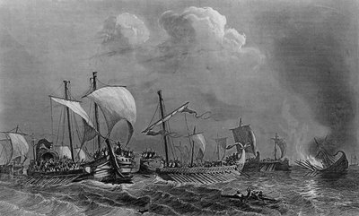 Szalamisz harca és Xerces veresége, V. század. „A haditengerészet általános története” című művében, Mr. Van Tenac irányítása alatt alkotó: Unknown artist