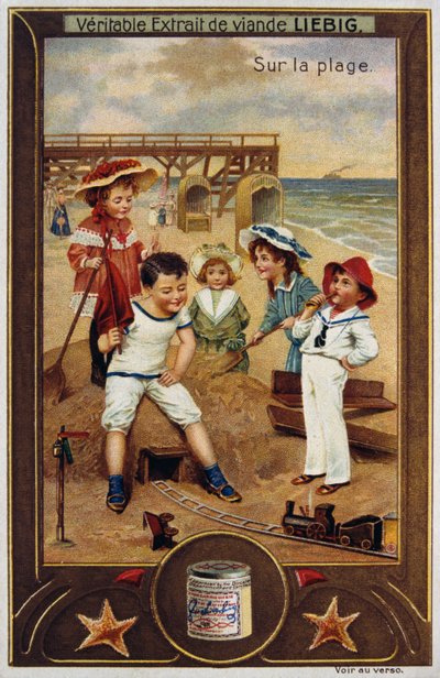 Leibig kártya francia gyerekeket ábrázol a tengerparton 1890 alkotó: Unknown artist